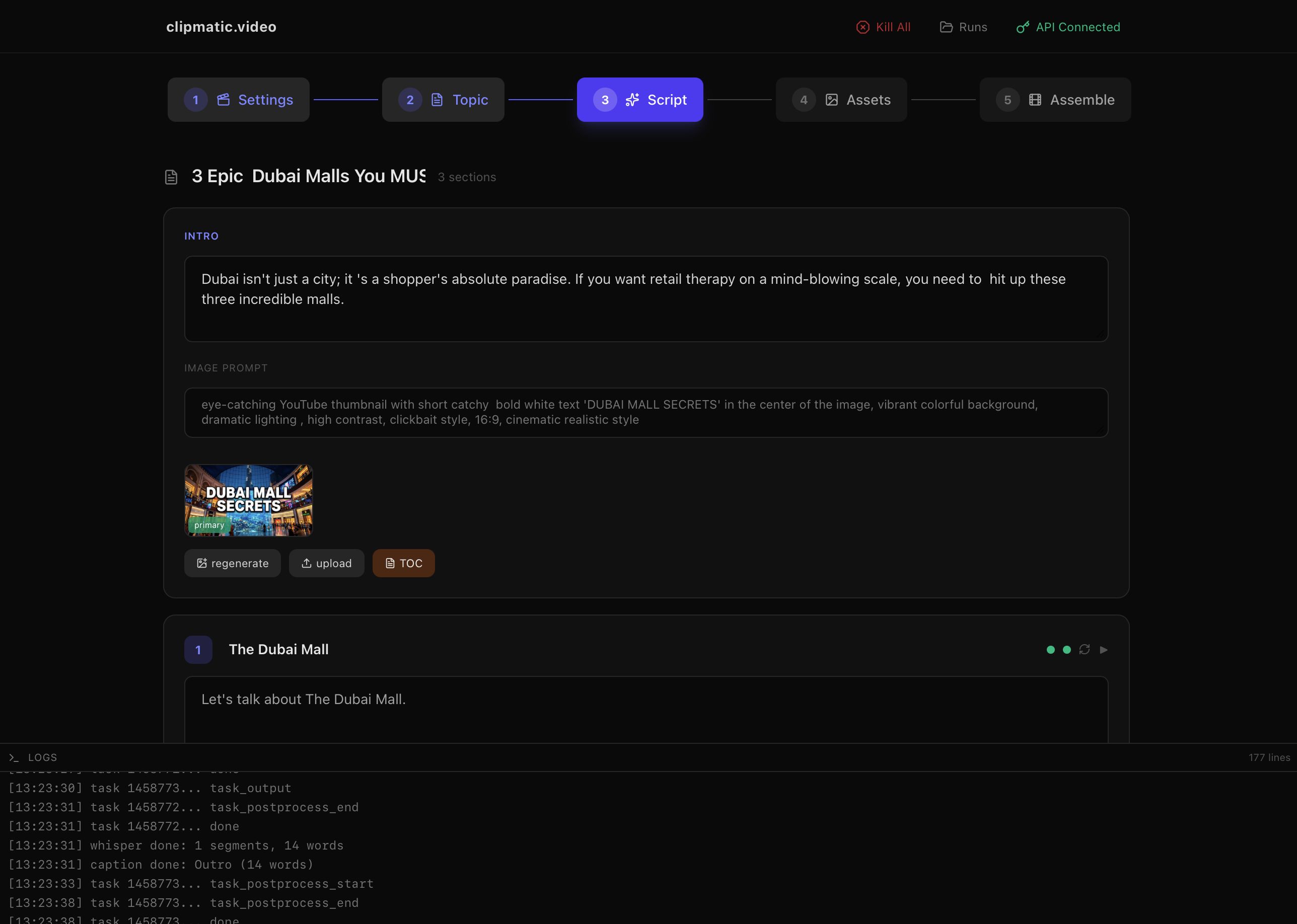 Dashboard — Asset Generation
