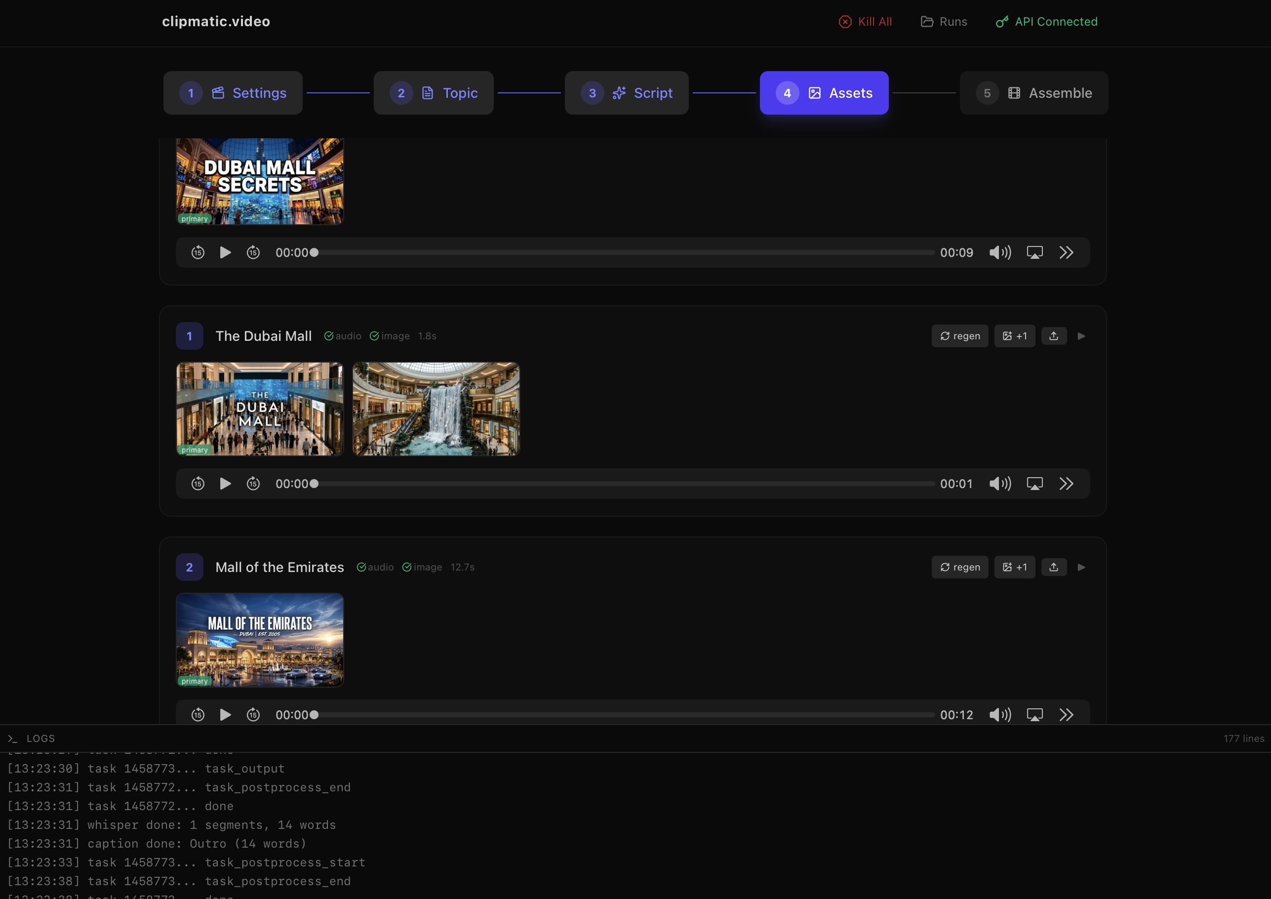 Dashboard — Video Assembly